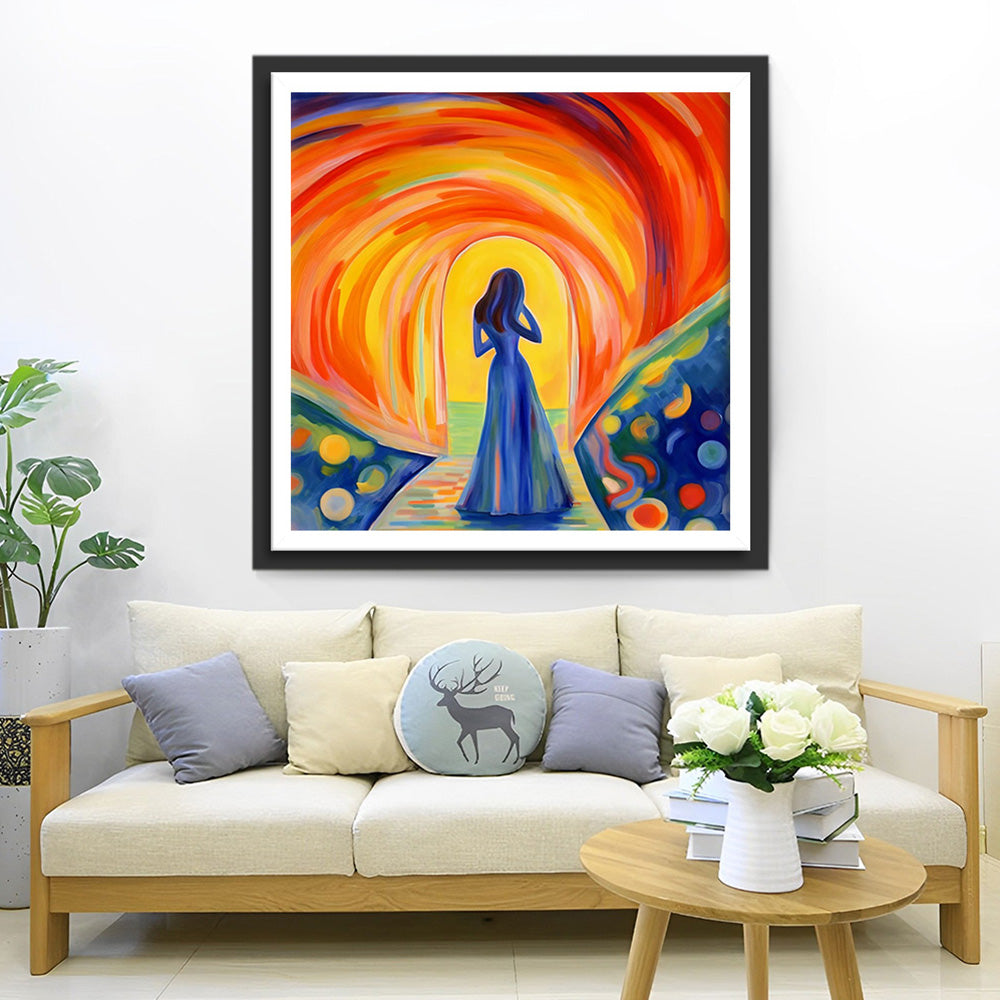 Abstracte Vrouw in Blauwe Jurk Diamond Painting
