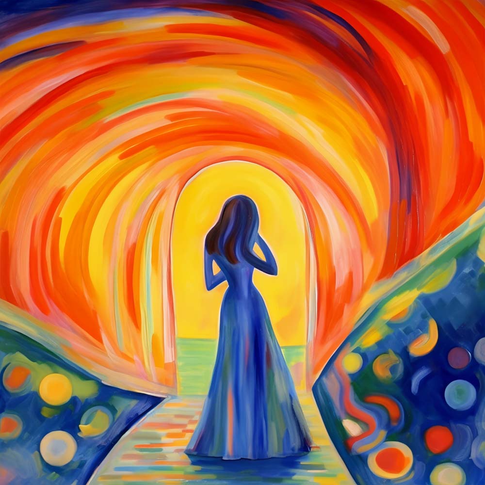 Abstracte Vrouw in Blauwe Jurk Diamond Painting