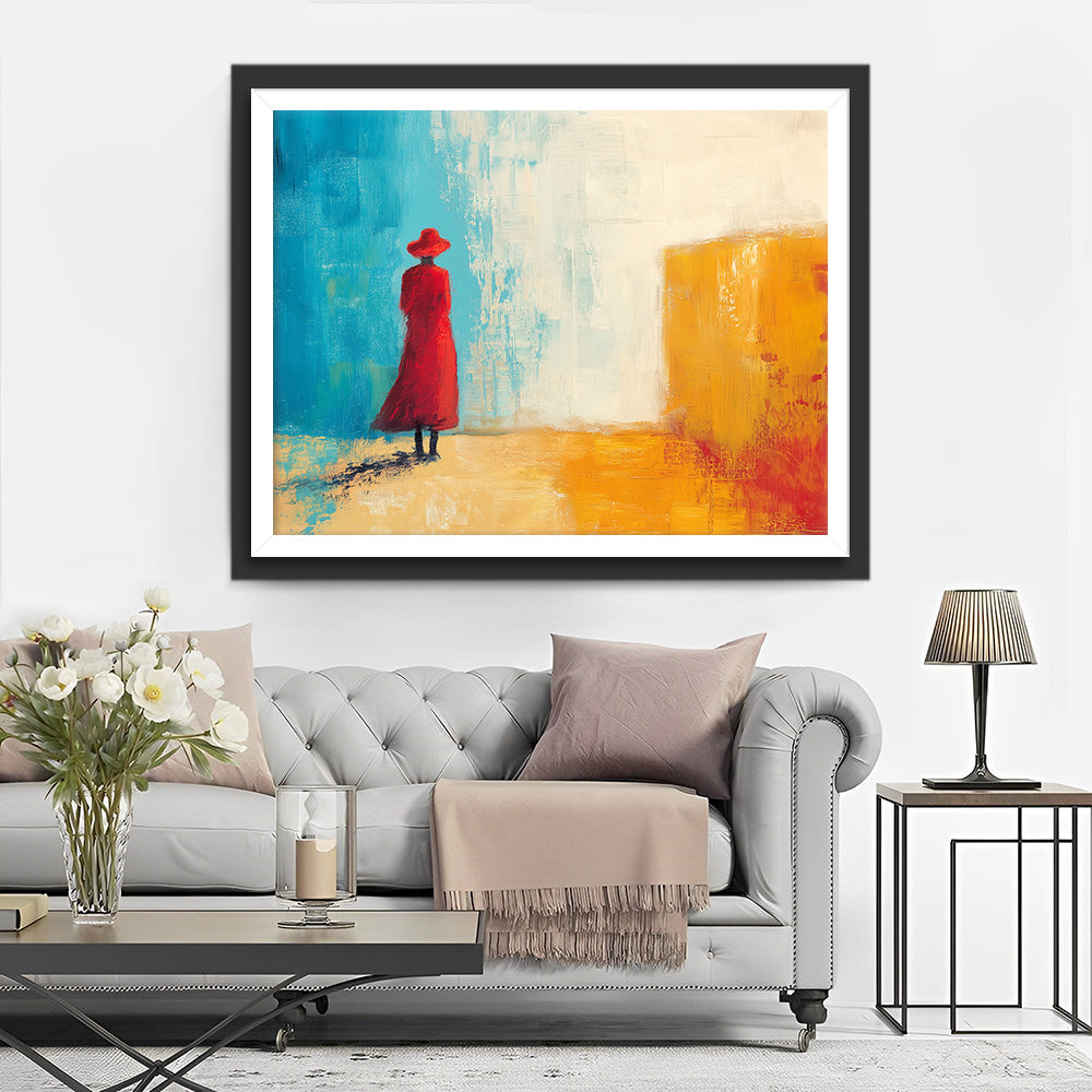 Achteraanzicht van Vrouw in het Rood Diamond Painting