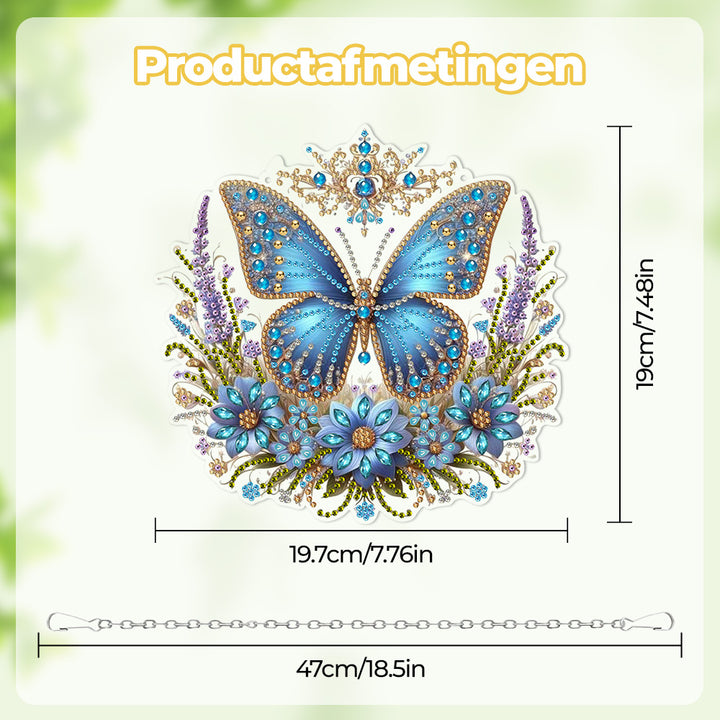 Acryl Blauwe Vlinder en Bloemen Diamond Painting Hangende Hanger