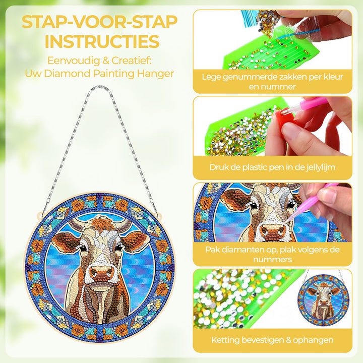 Acryl De Blik van de Koe Diamond Painting Hangende Hanger