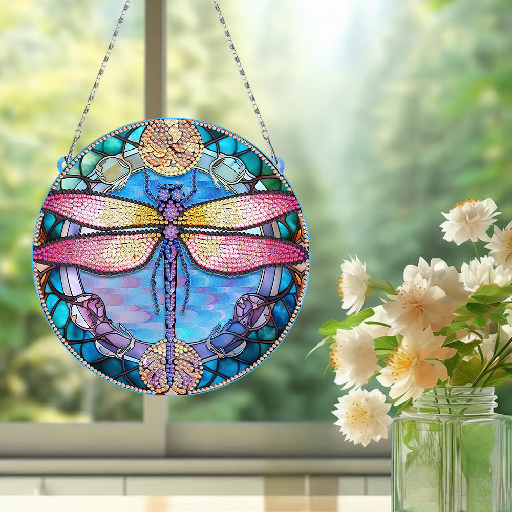 Acryl Libel met Roze Vleugels Diamond Painting Hangende Hanger