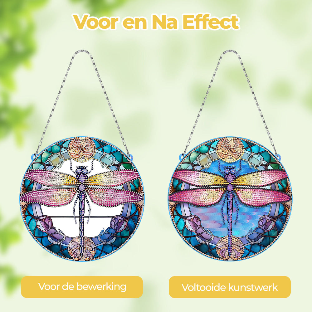 Acryl Libel met Roze Vleugels Diamond Painting Hangende Hanger