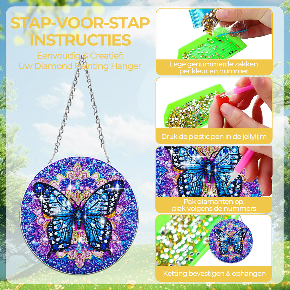 Acryl Mysterieus Blauwe Vlinder Diamond Painting Hangende Hanger