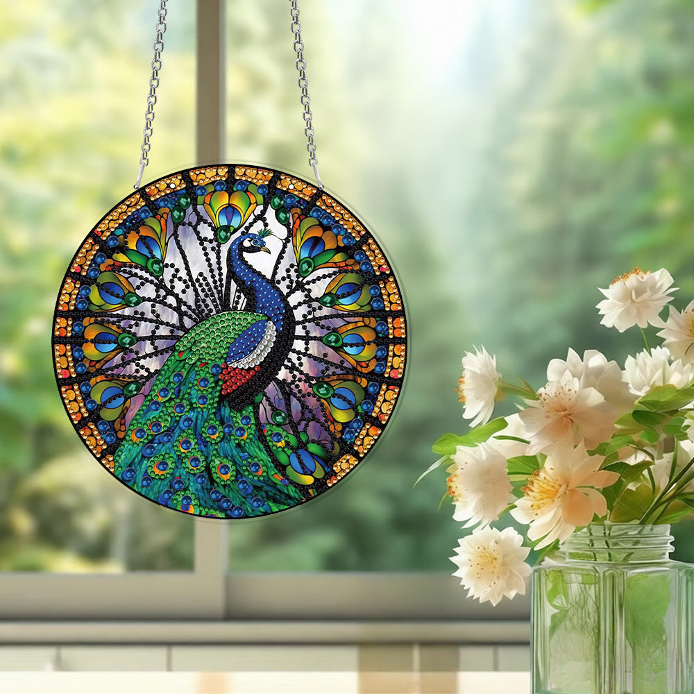 Acryl Prachtige Blauw-Groene Pauw Diamond Painting Hangende Hanger