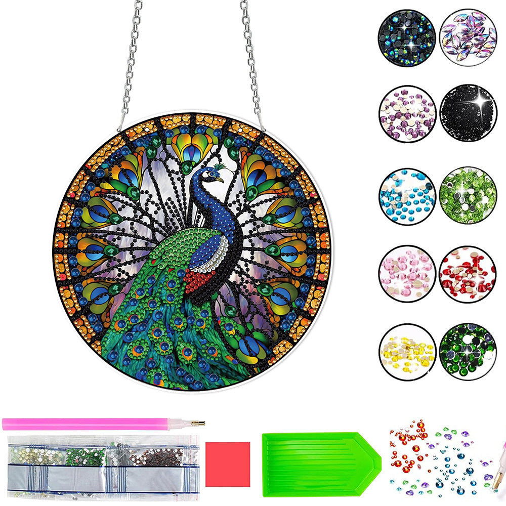 Acryl Prachtige Blauw-Groene Pauw Diamond Painting Hangende Hanger