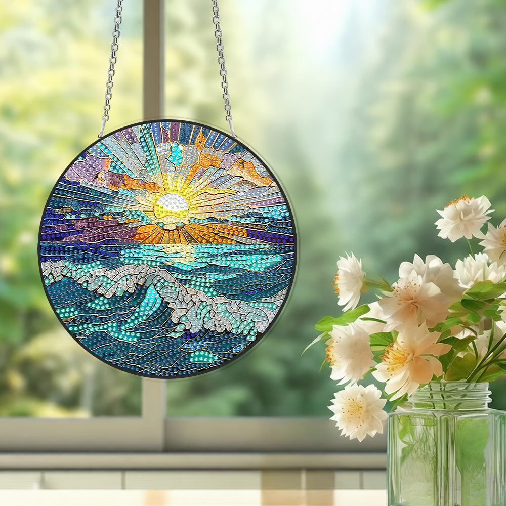 Acryl Zonsopgang op Zee Diamond Painting Hangende Hanger