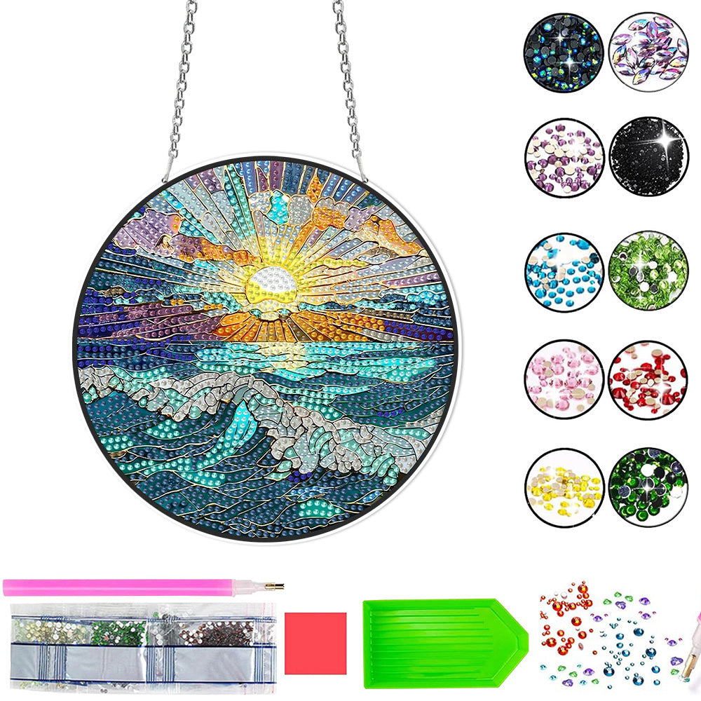 Acryl Zonsopgang op Zee Diamond Painting Hangende Hanger