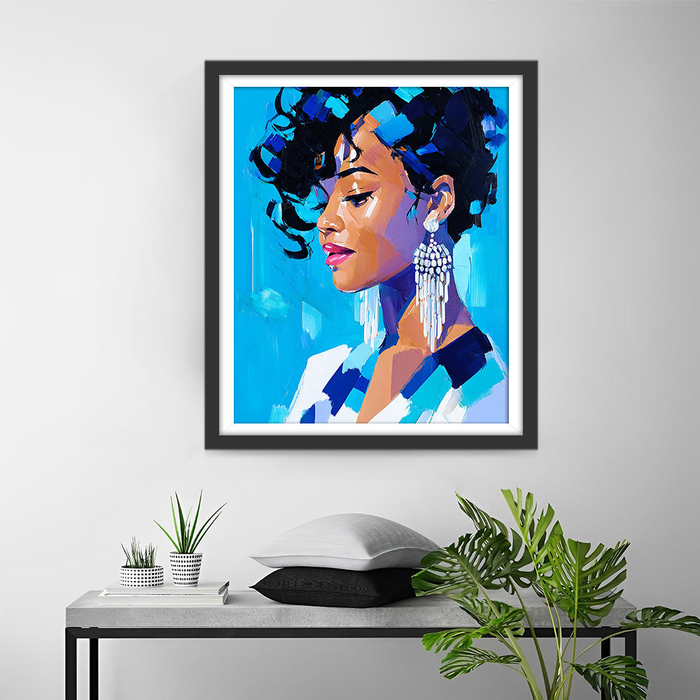 Afrikaanse Schoonheid met Grote Diamanten Oorbellen Diamond Painting