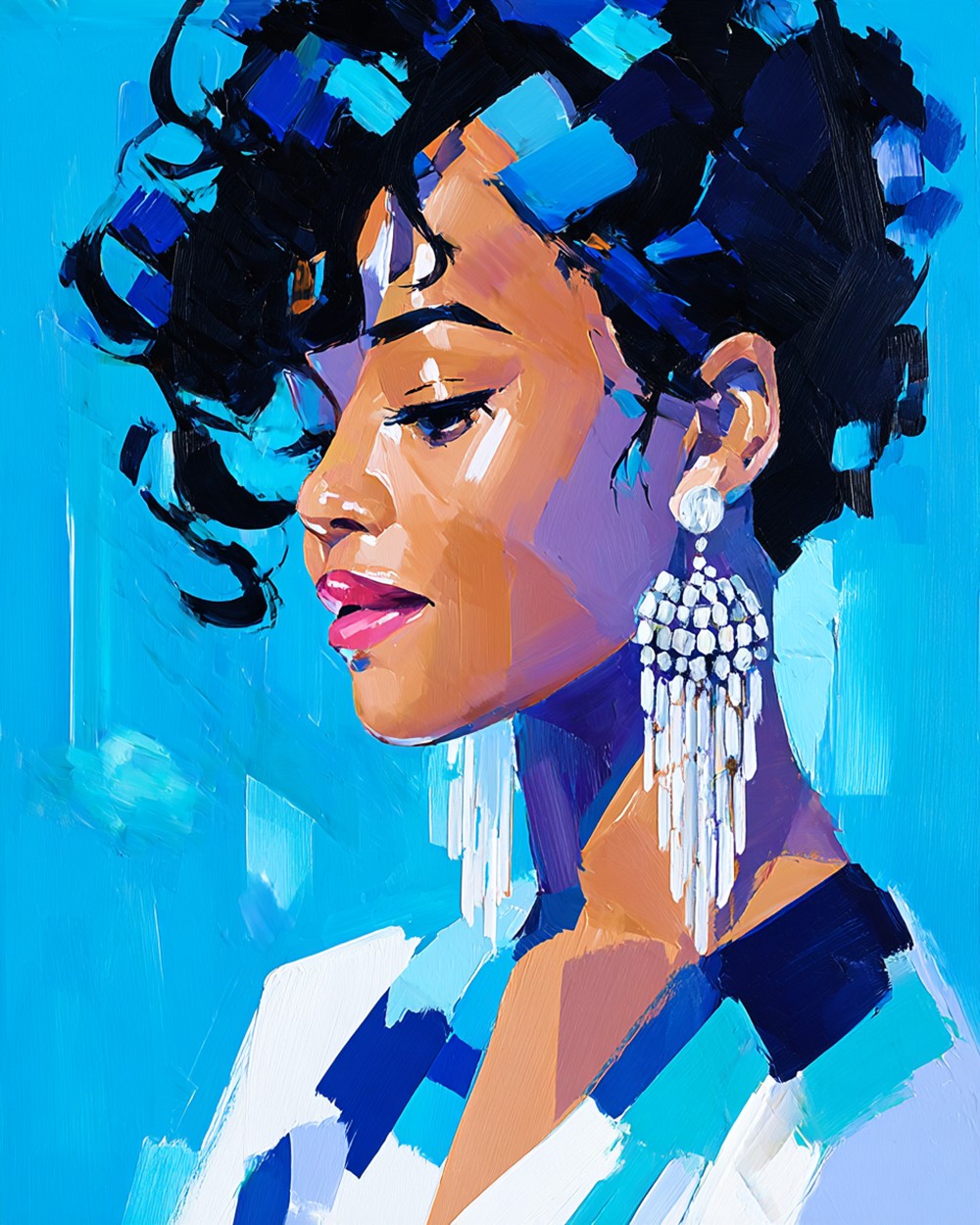 Afrikaanse Schoonheid met Grote Diamanten Oorbellen Diamond Painting