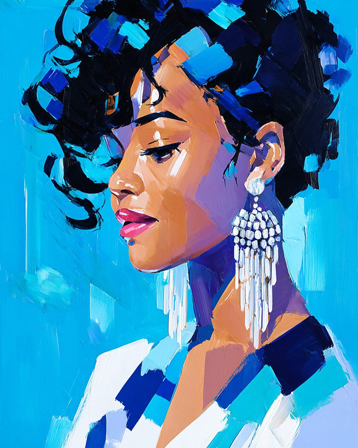 Afrikaanse Schoonheid met Grote Diamanten Oorbellen Diamond Painting