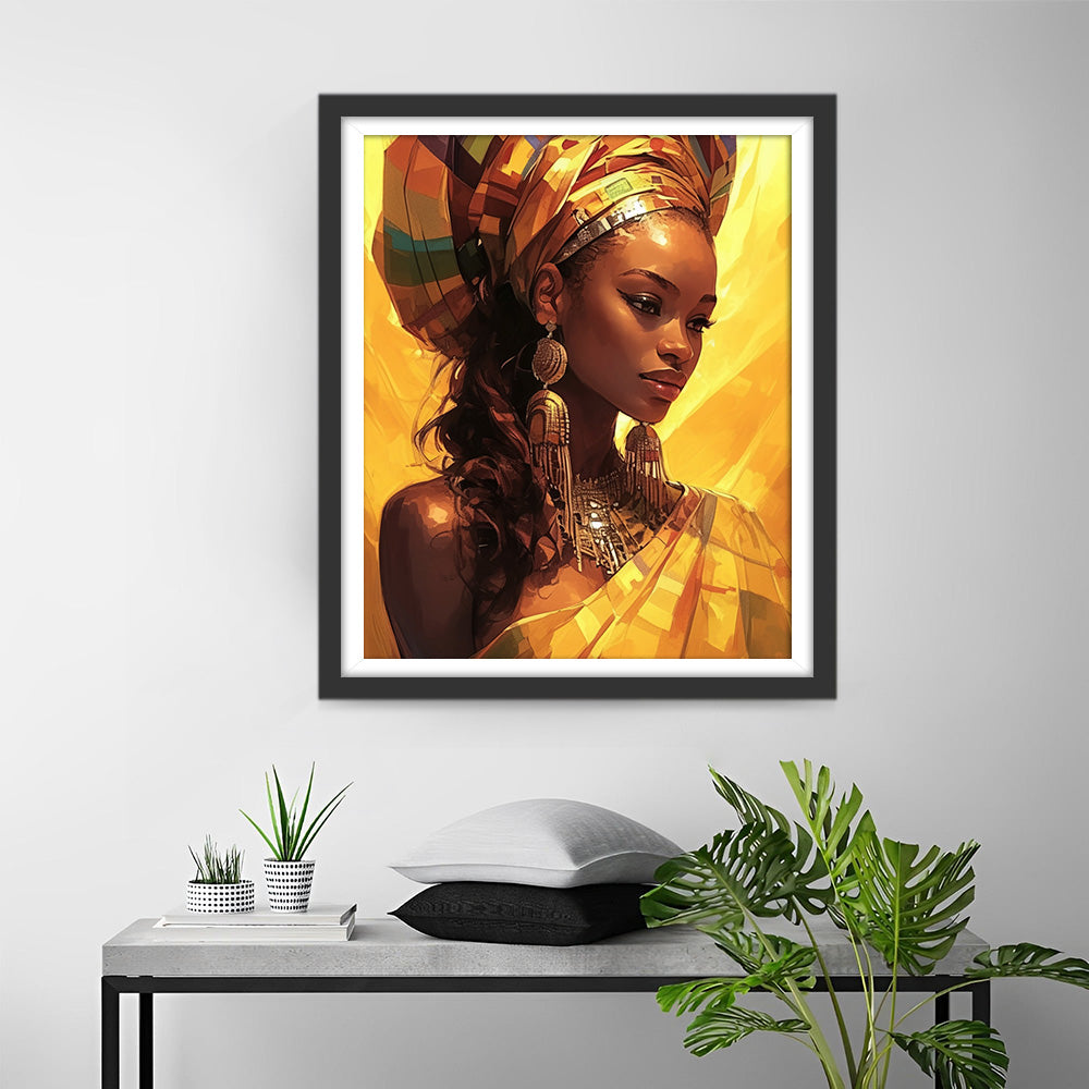 Afrikaanse Vrouw met Gouden Sieraden Diamond Painting
