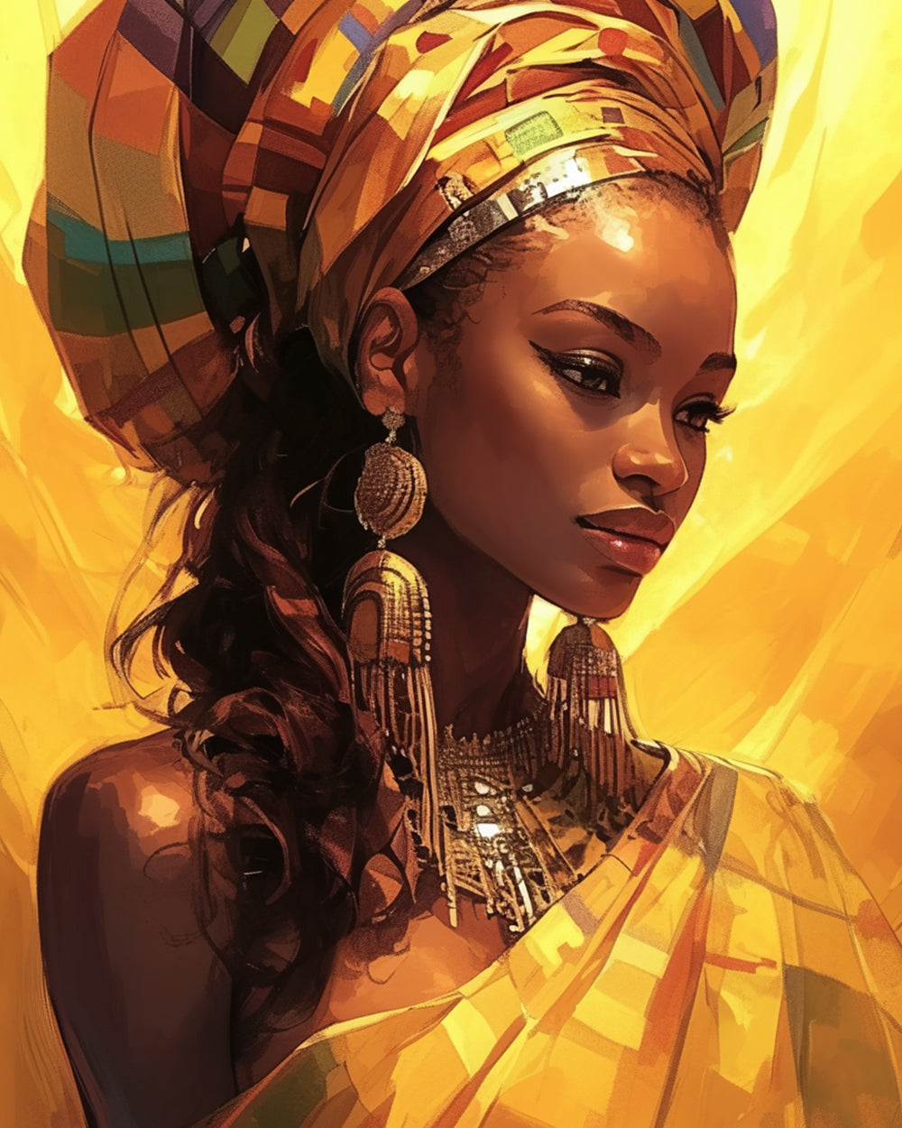 Afrikaanse Vrouw met Gouden Sieraden Diamond Painting