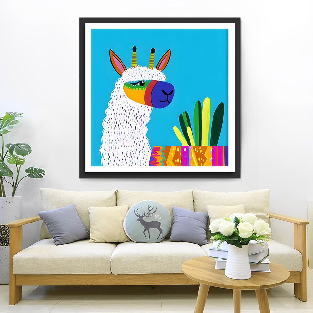 Alpaca en Bloempotten Diamond Painting