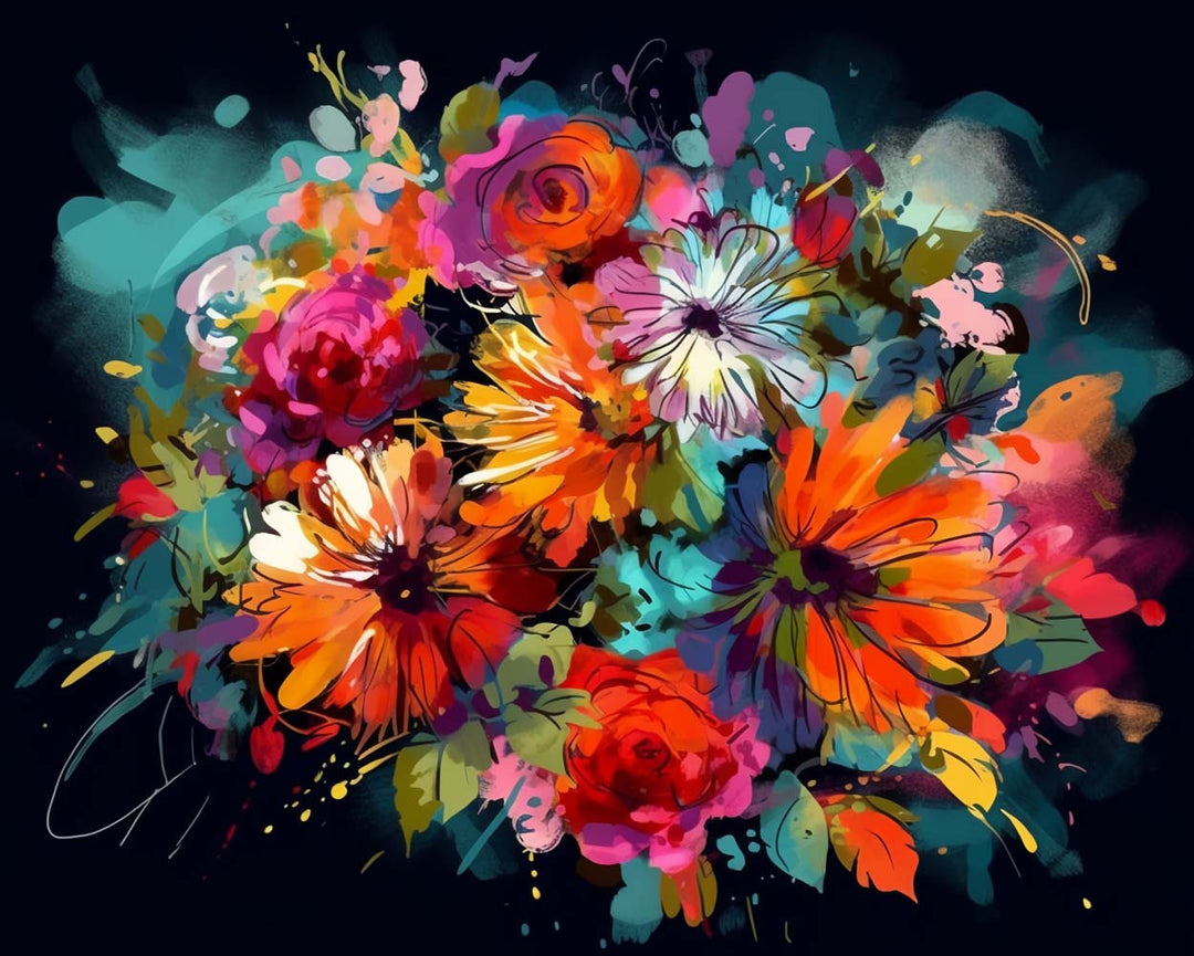Aquarel Chrysant in het Donker Diamond Painting