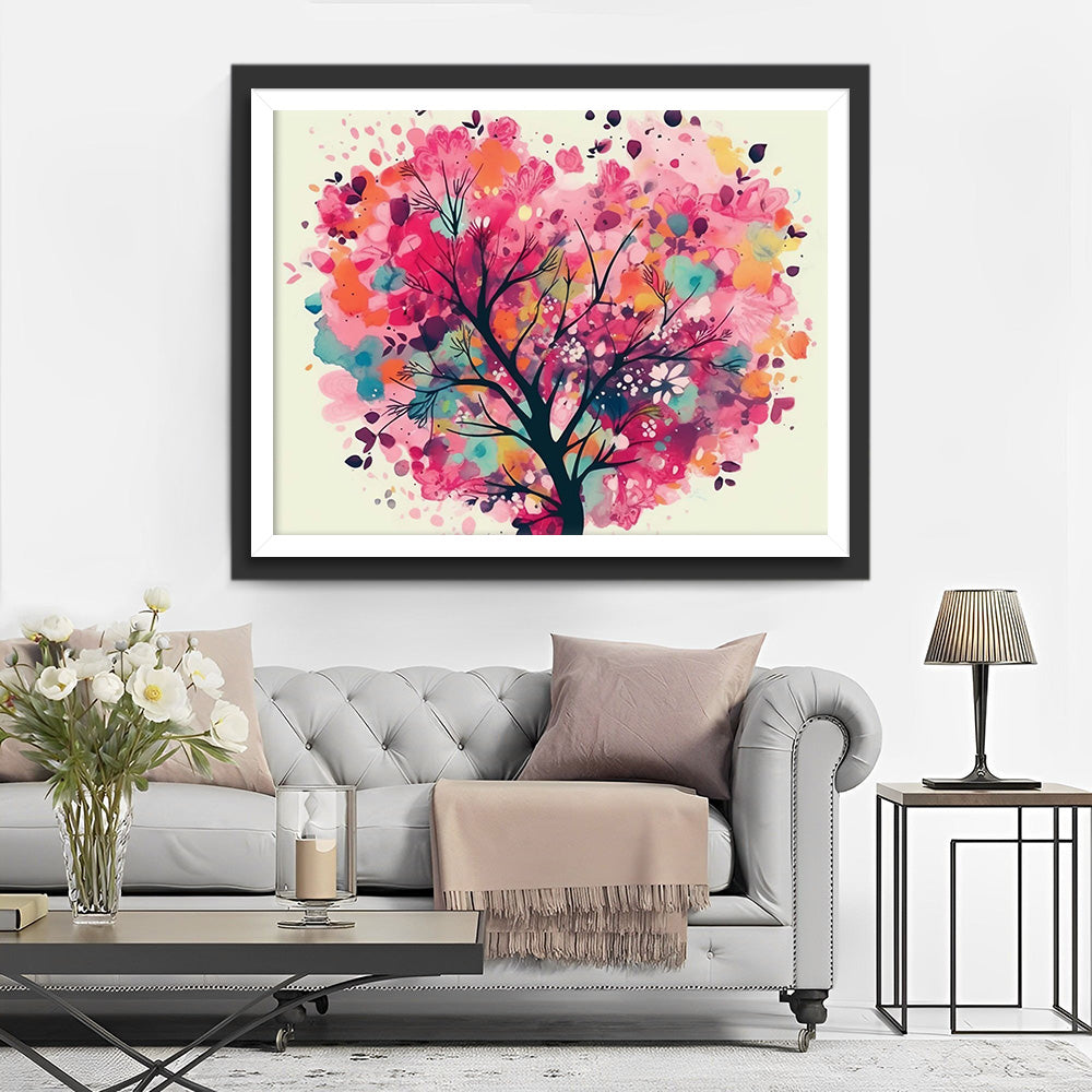 Aquarel Hartvormige Boom Diamond Painting