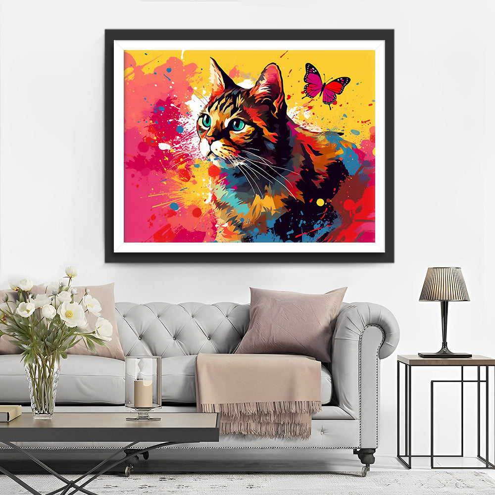 Aquarel Kat en Vlinder Diamond Painting