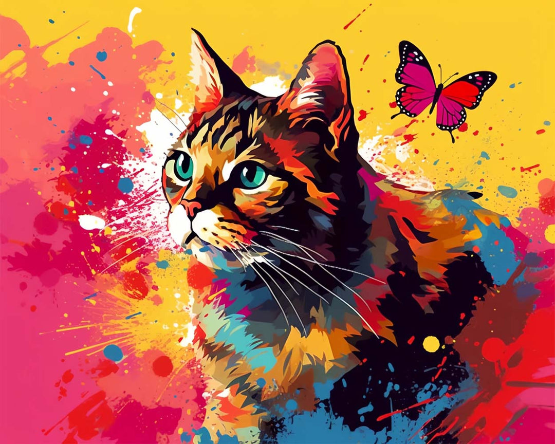 Aquarel Kat en Vlinder Diamond Painting