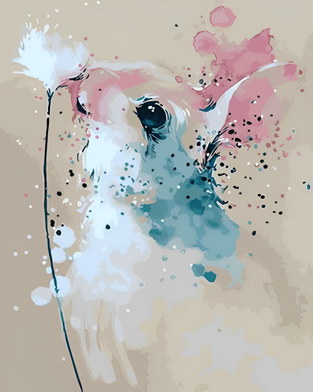 Aquarel Konijn en Paardenbloem Diamond Painting