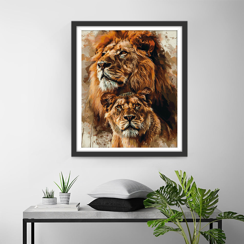 Aquarel Leeuwen Diamond Painting