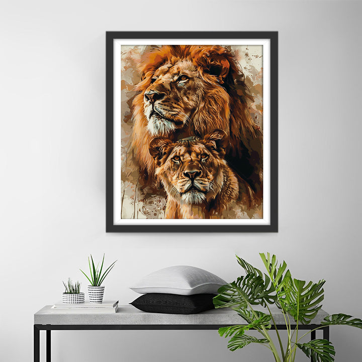 Aquarel Leeuwen Diamond Painting