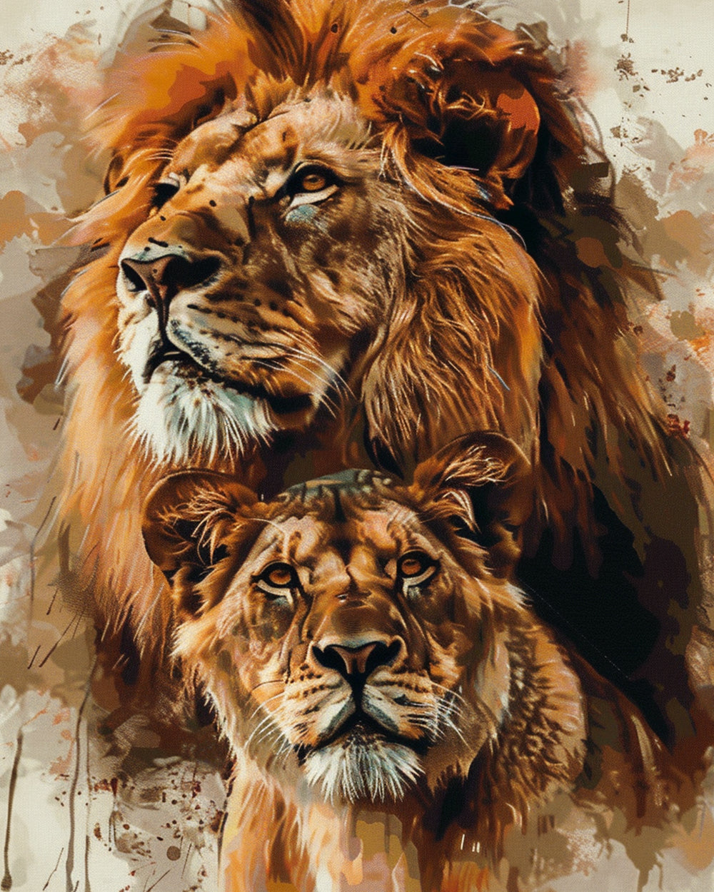 Aquarel Leeuwen Diamond Painting