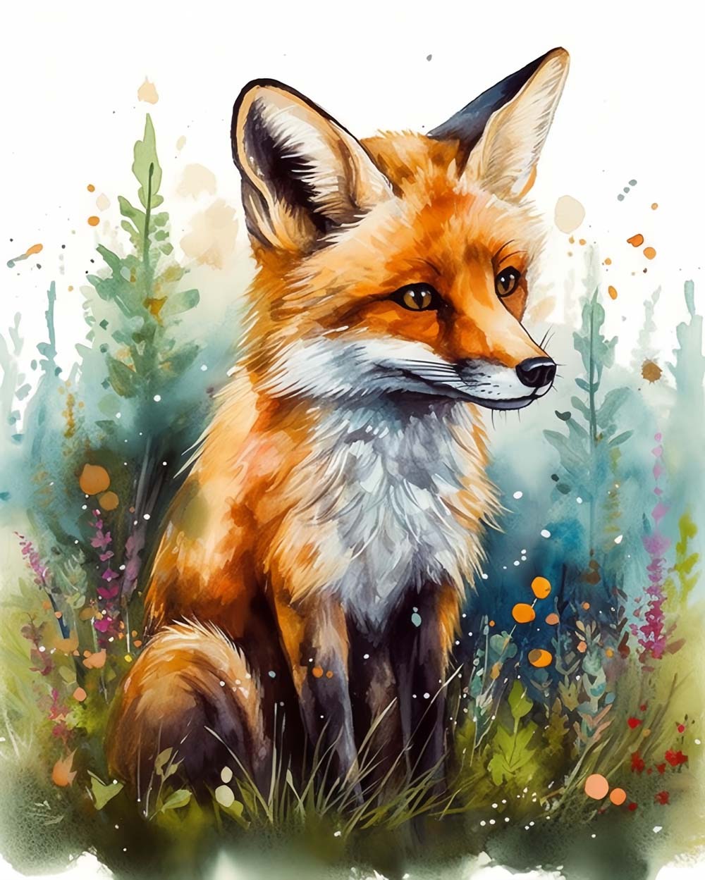 Aquarel Vos en Gras Diamond Painting