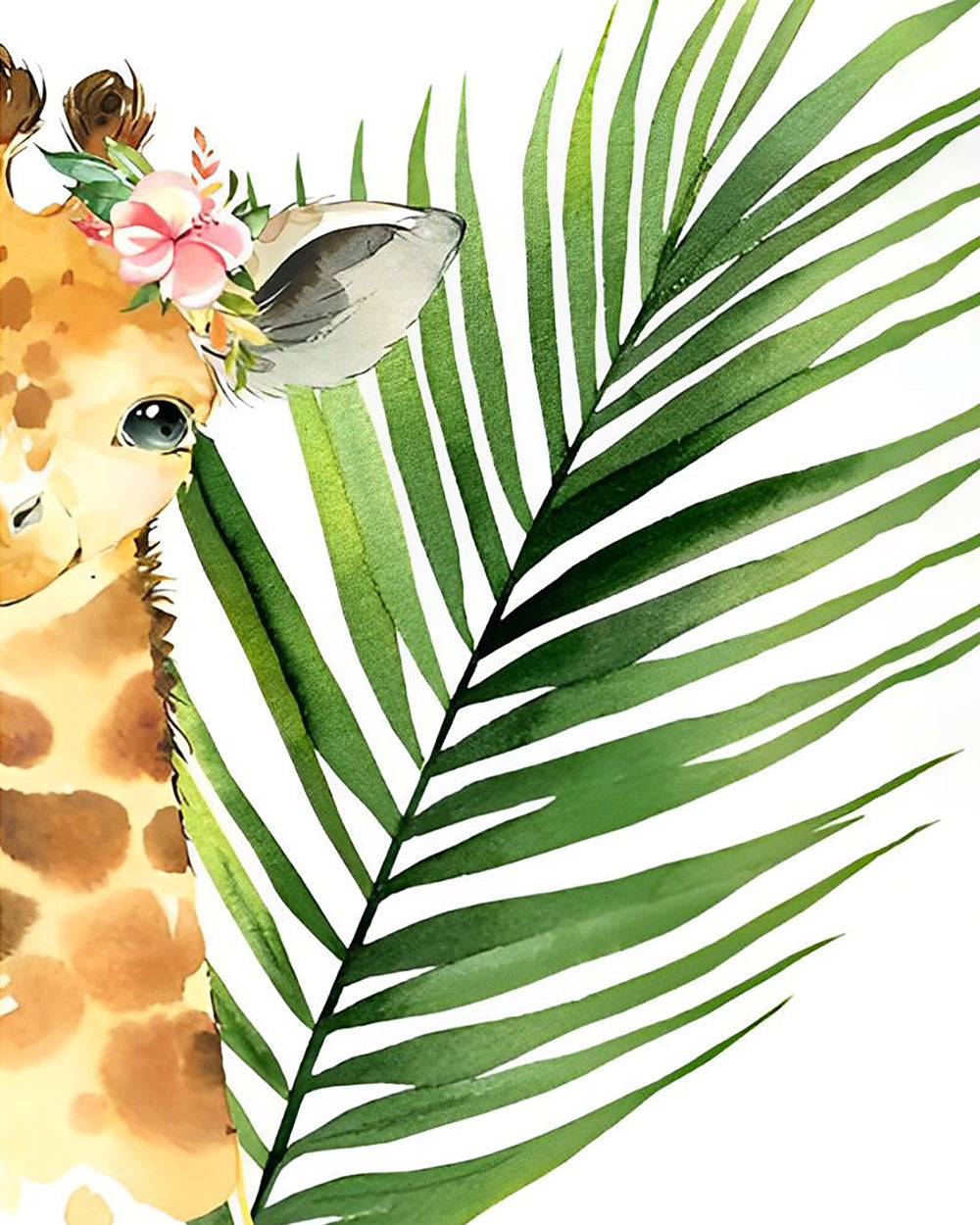 Baby Giraffe en Blad Diamond Painting