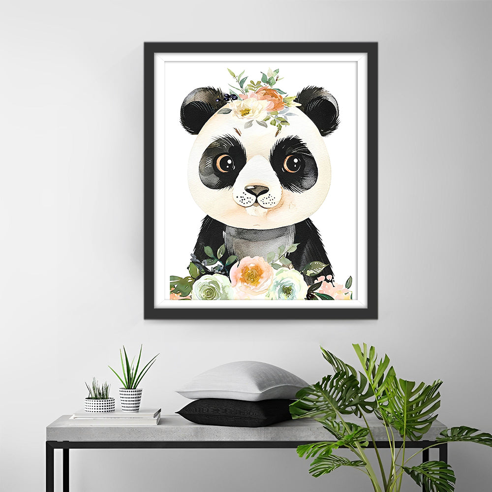 Baby Panda met Bloemen Diamond Painting