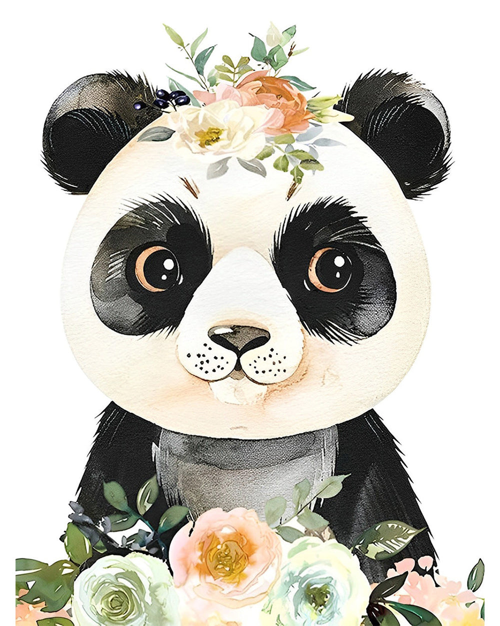 Baby Panda met Bloemen Diamond Painting