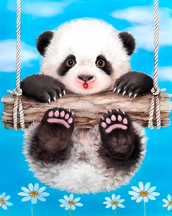 Baby Panda op de Schommel Diamond Painting