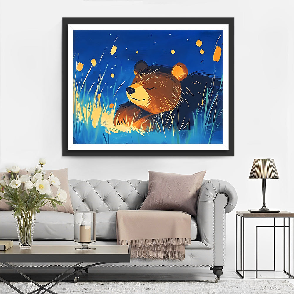 Beer die Slaapt tussen het Gras Diamond Painting