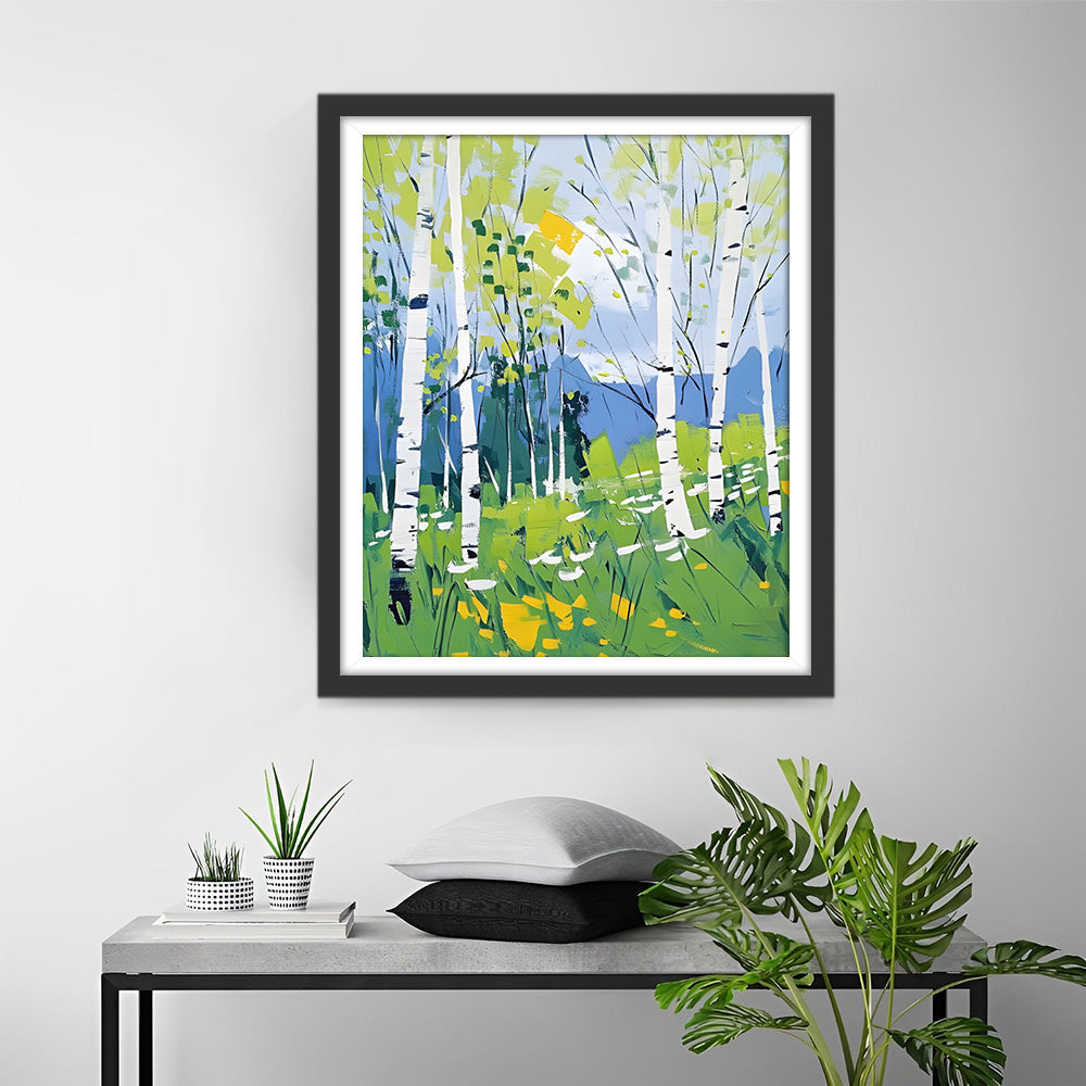 Berkenbomen in de Lente Diamond Painting