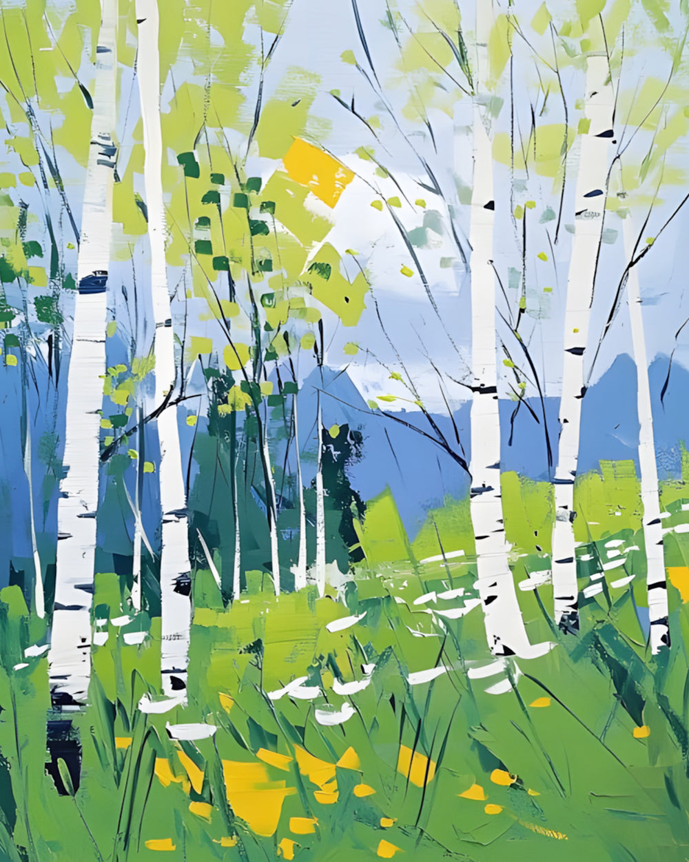 Berkenbomen in de Lente Diamond Painting