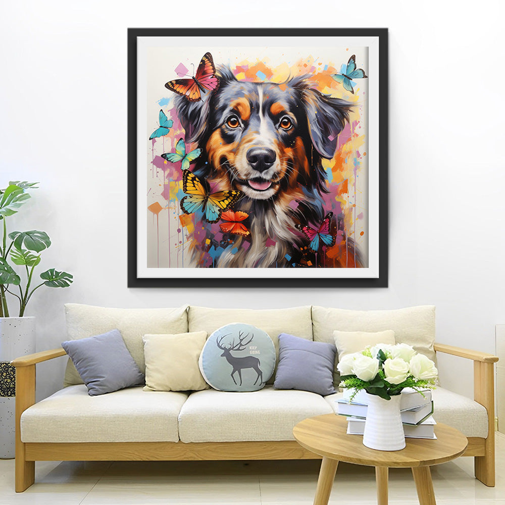 Berner Sennenhond Omringd door Vlinders Diamond Painting