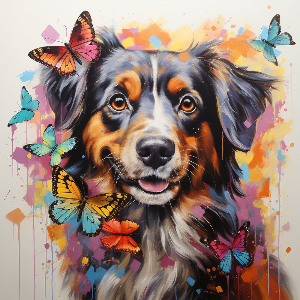 Berner Sennenhond Omringd door Vlinders Diamond Painting
