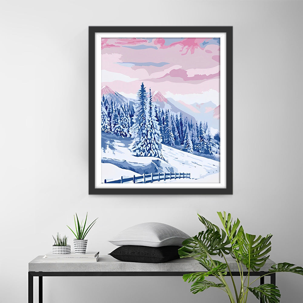 Besneeuwd Bos en Bergen Diamond Painting