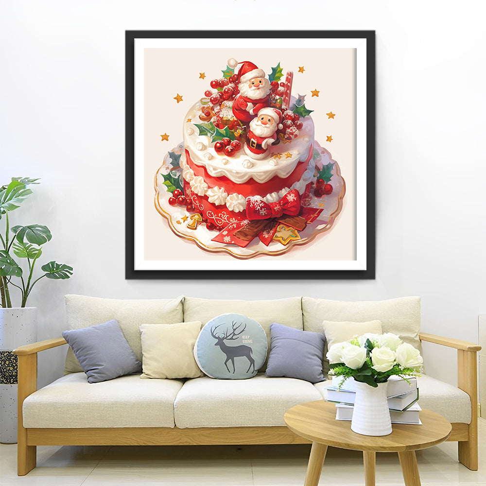 Betoverende Taart met Kerstman en Rode Vruchten Diamond Painting