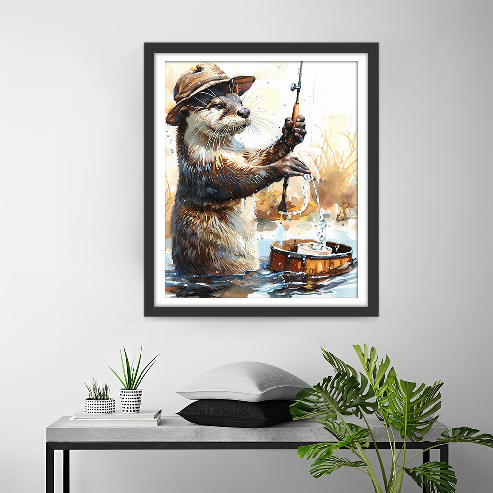 Bever aan het Vissen Diamond Painting