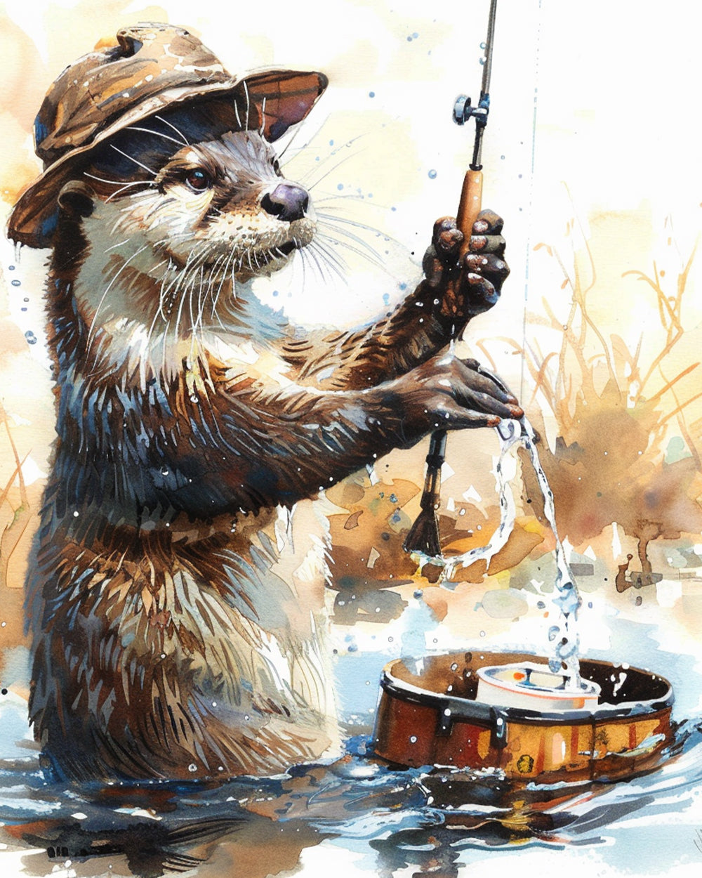 Bever aan het Vissen Diamond Painting