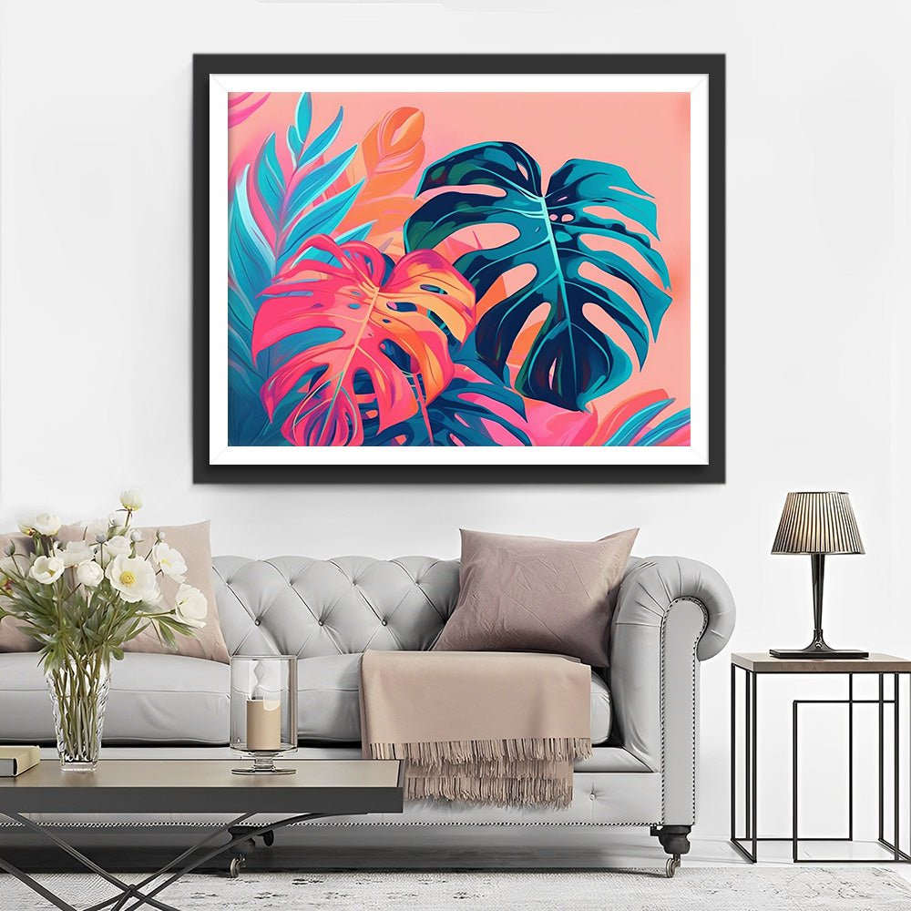 Bladeren op Roze Achtergrond Diamond Painting