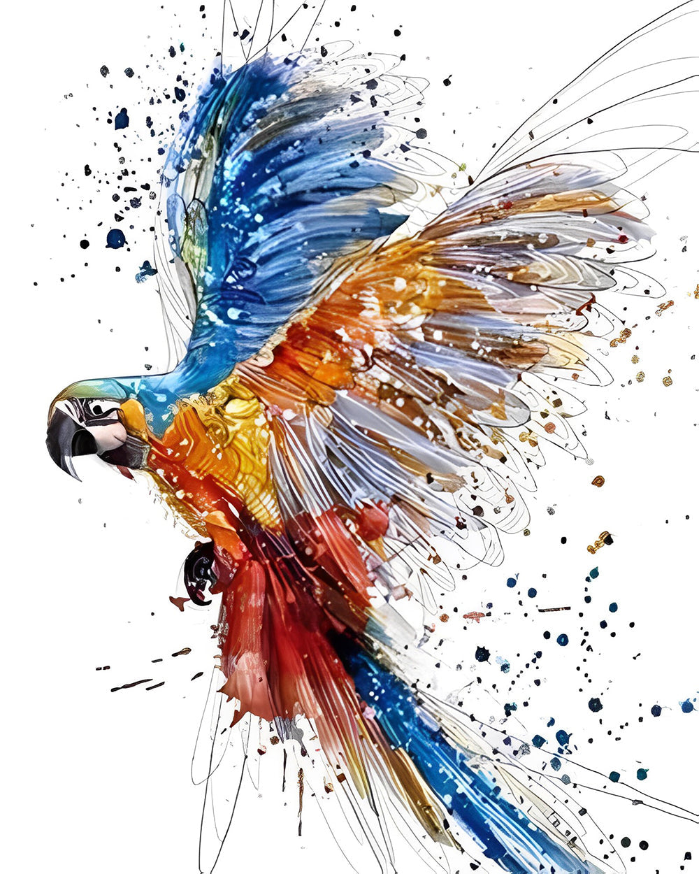 Blauw en Oranje Papegaai Diamond Painting