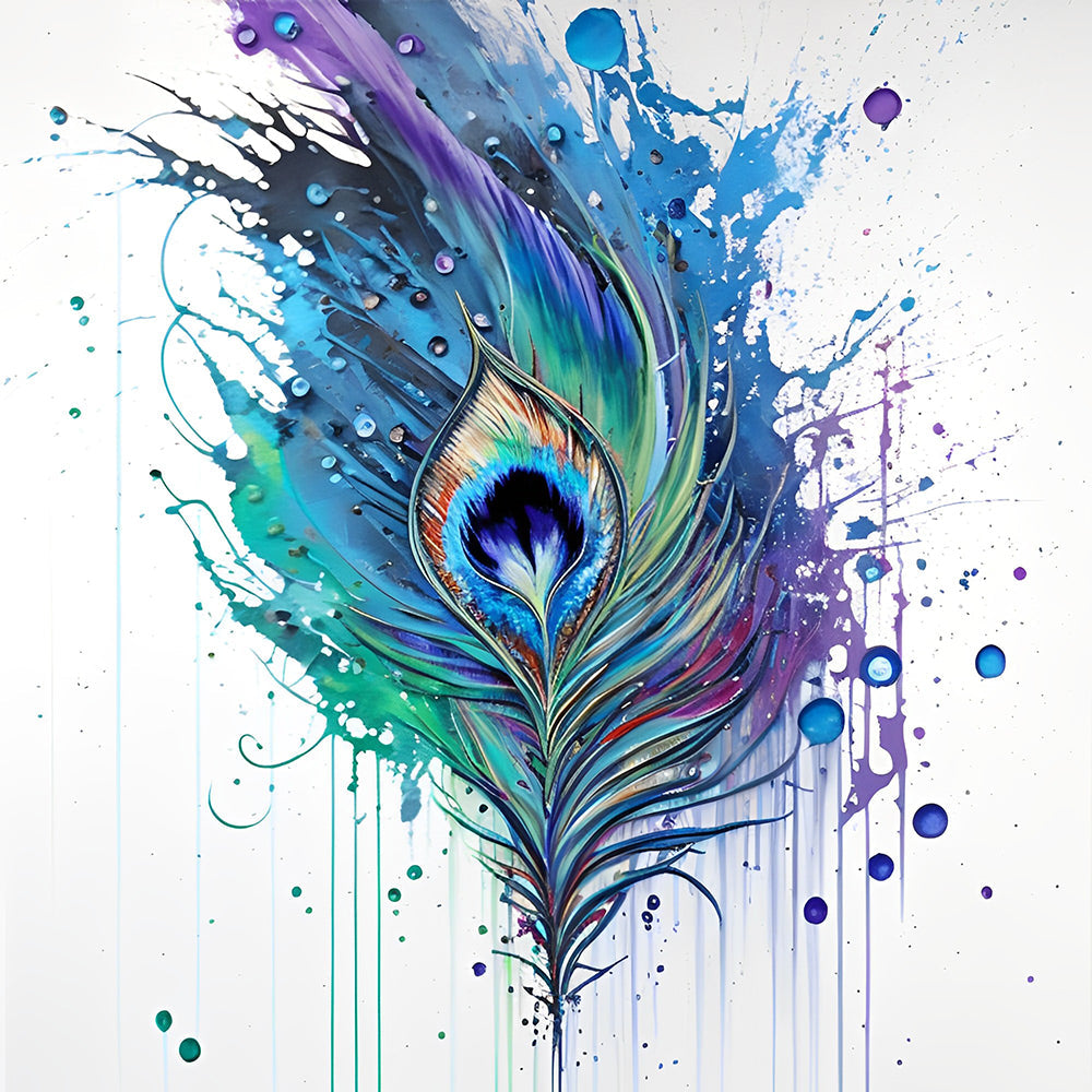 Blauw-Groene Pauwenveer Diamond Painting