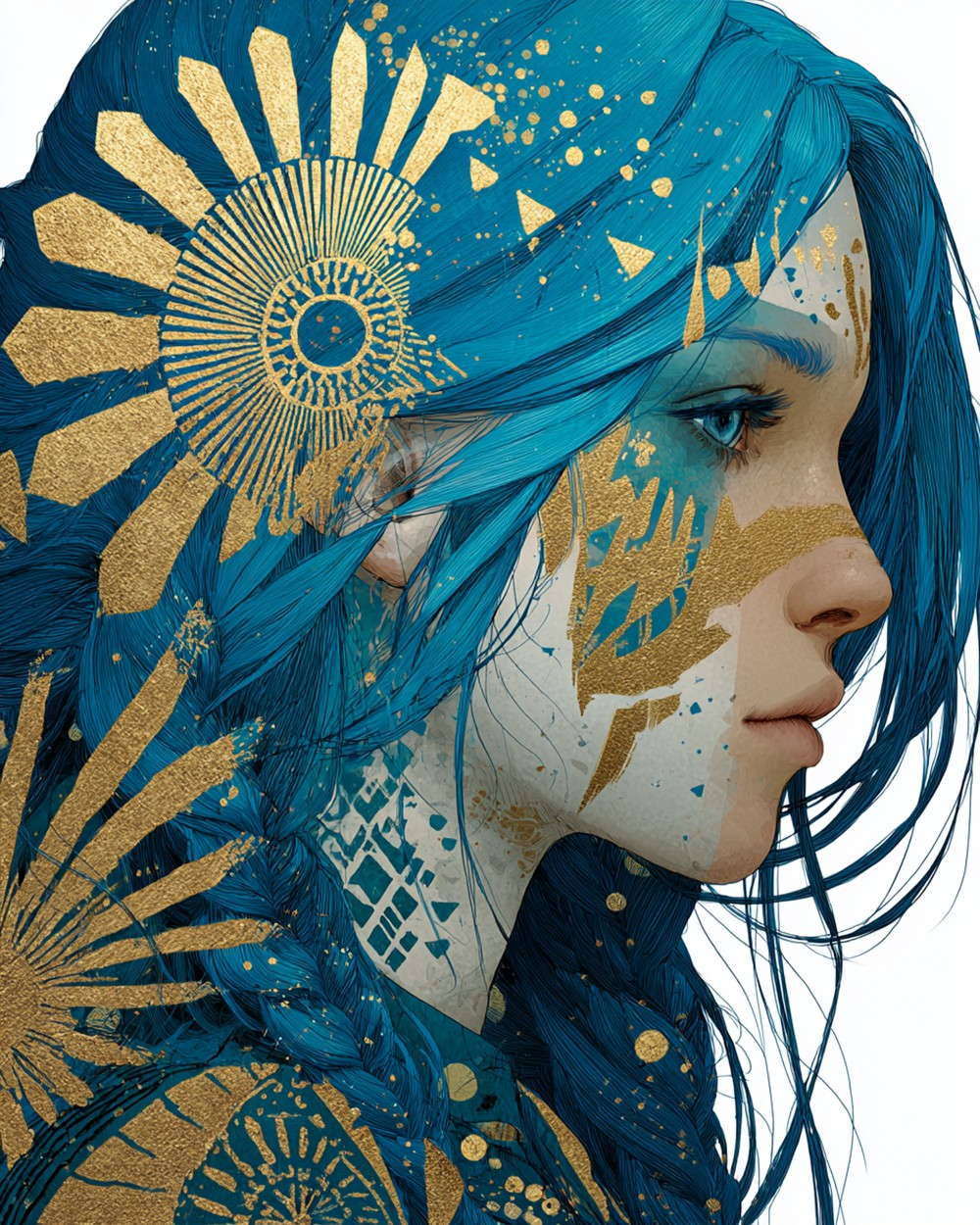 Blauw Harige Vrouw met Gouden Totem Diamond Painting