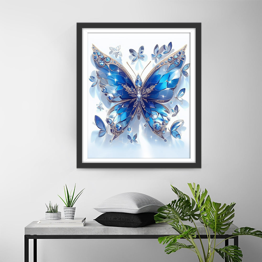 Blauwe Bloemen en Kleurrijke Vlinders Diamond Painting