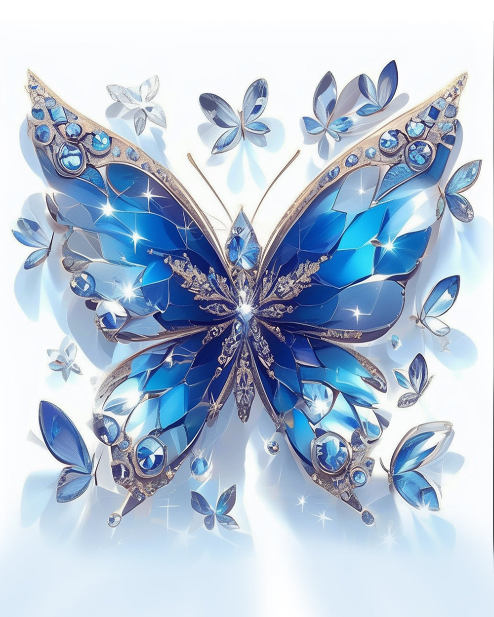 Blauwe Bloemen en Kleurrijke Vlinders Diamond Painting