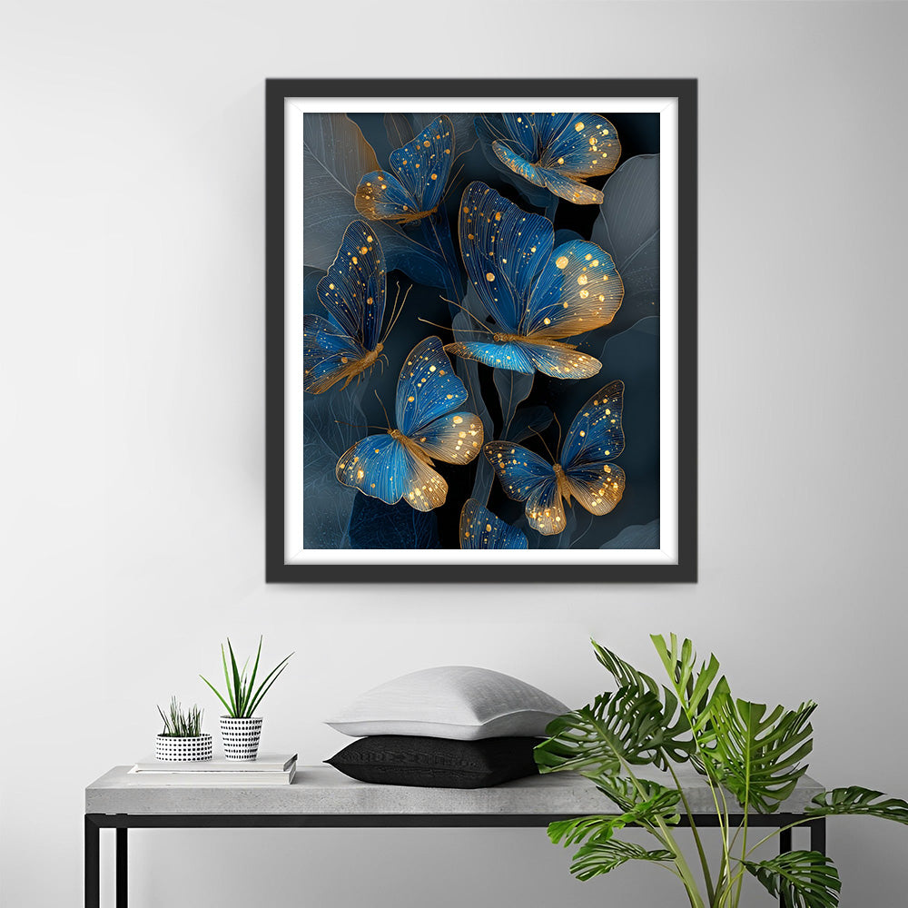Blauwe en Gouden Vlinder Zwerm Diamond Painting