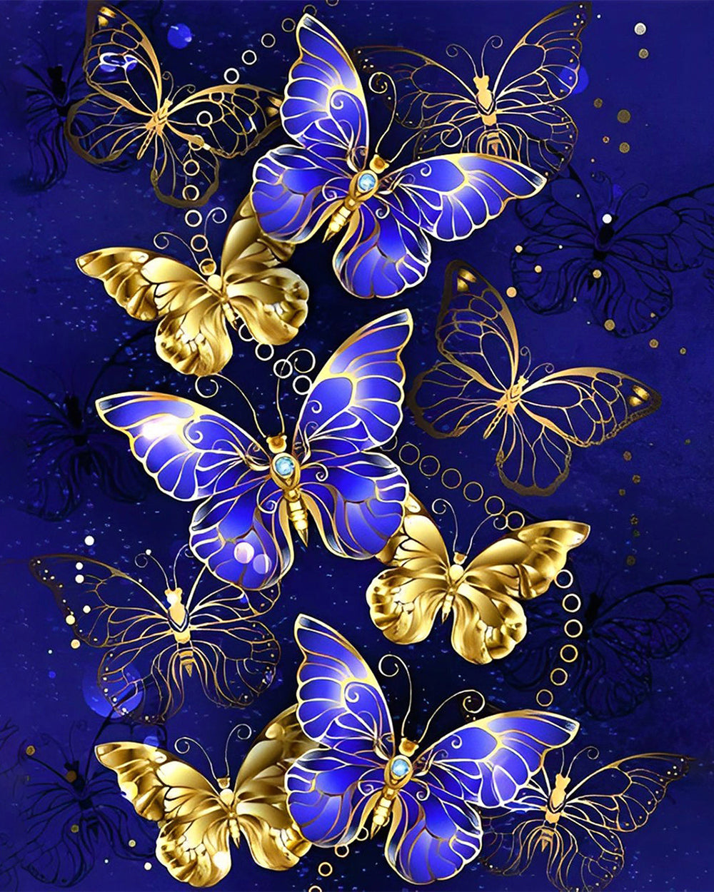 Blauwe en Gouden Vlinders Diamond Painting