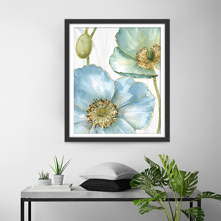 Blauwe en Groene Klaprozen en Knoppen Diamond Painting