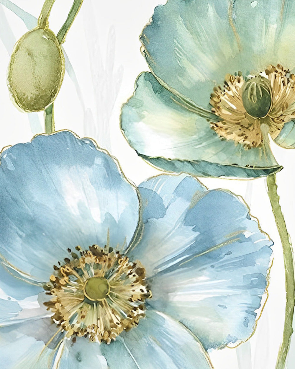 Blauwe en Groene Klaprozen en Knoppen Diamond Painting